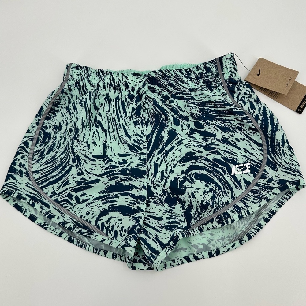 Nike Dri-Fit NWT Women's Navy/Mint Swirl Print Lined Running Shorts Size XS - Picture 1 of 11